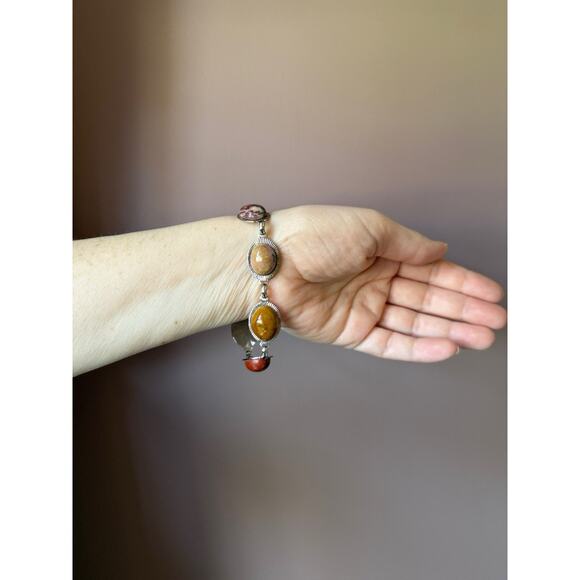 Sterling Silver Link Purple Stichtite Gemstone Bracelet Toggle Clasp Vtg Western - Picture 6 of 16